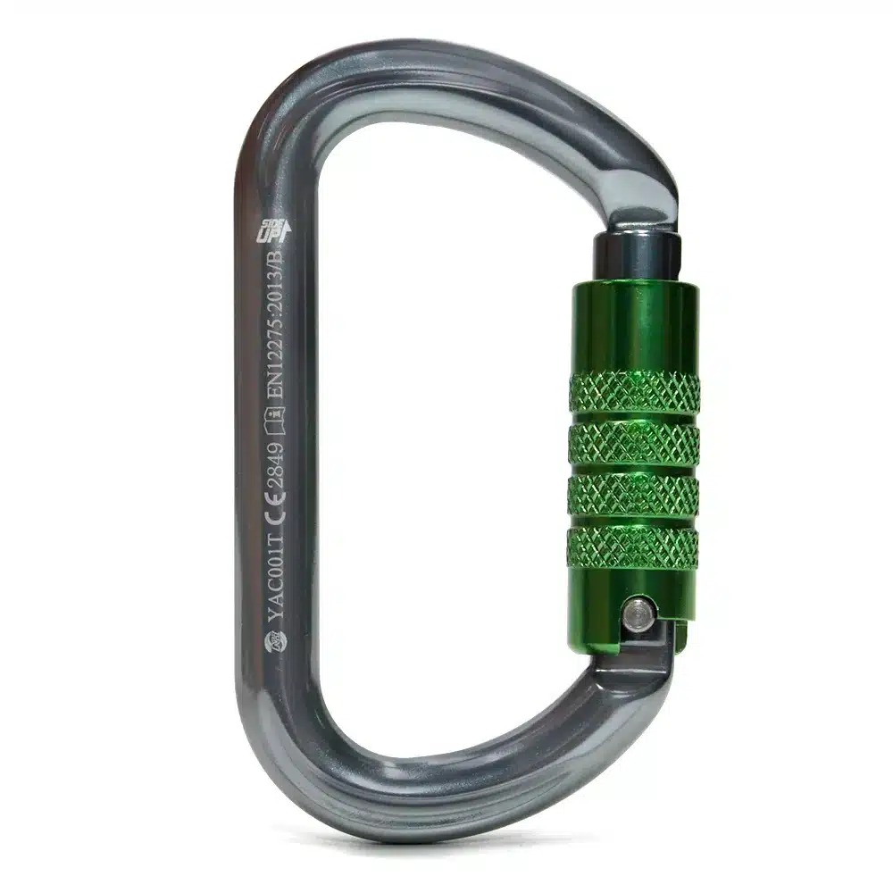 MOSQUETÃO SIDEUP DE ALUMÍNIO OVAL TRIPLA TRAVA 25KN CE NBR CINZA COM VERDE - Imagem 2