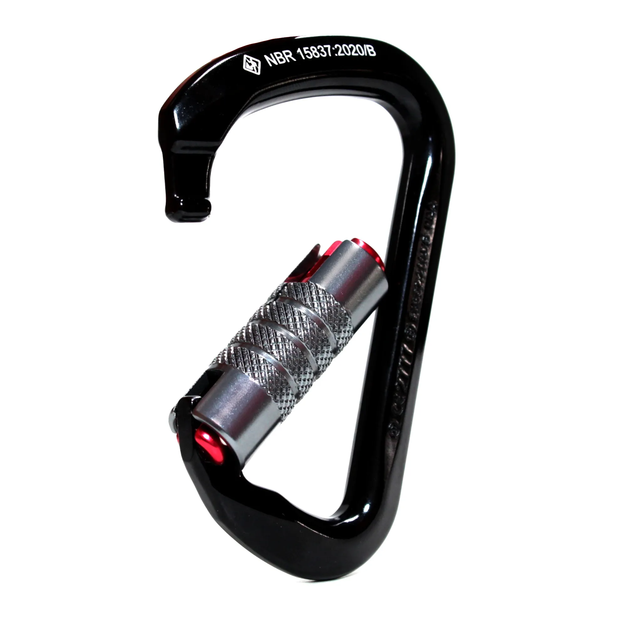 MOSQUETÃO USCLIMB ALUMÍNIO D TRAVA TRIPLA KEYLOCK 28KN CE UIAA NBR - Imagem 1