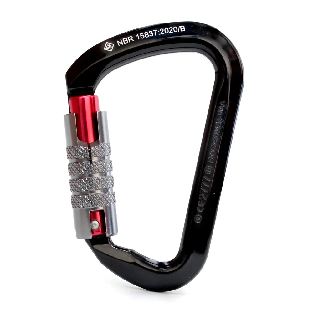 MOSQUETÃO USCLIMB ALUMÍNIO D TRAVA TRIPLA KEYLOCK 28KN CE UIAA NBR - Imagem 3